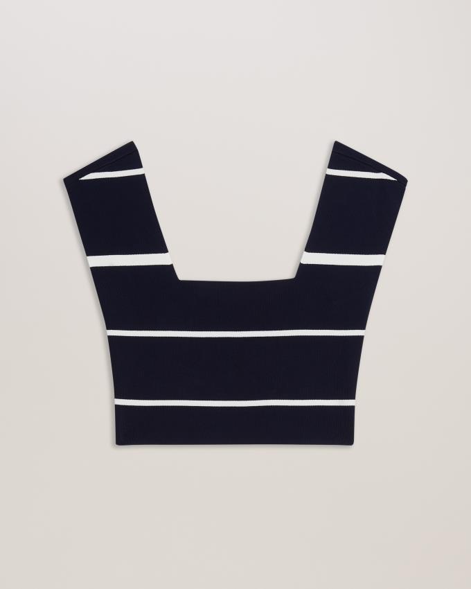 Hauts Ted Baker Striped Knit Crop Bleu Marine Femme | HXI-24143552